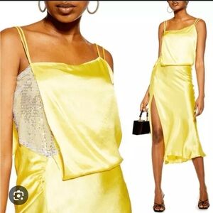 Topshop Yellow Satin sequin slip dress